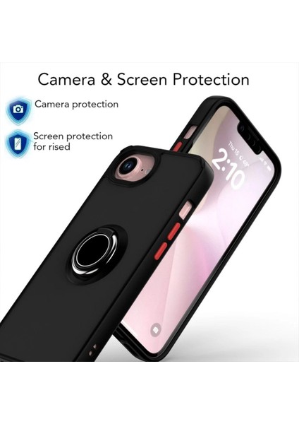 Apple iPhone 16E Uyumlu Kılıf Yüzüklü Standlı Extra Darbe Koruma Sert Silikon Kapak - Yeşil indirimleri