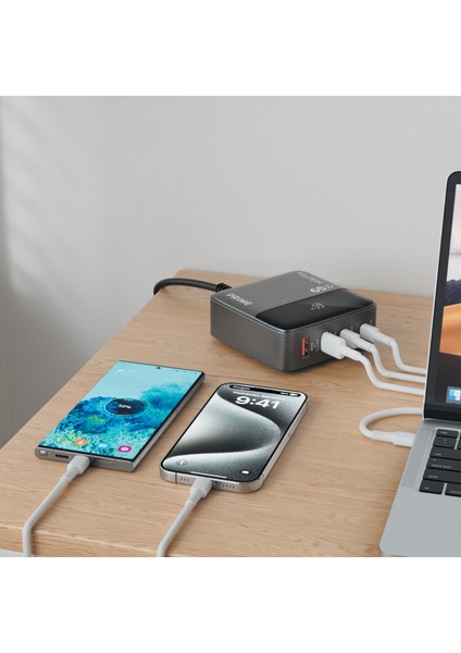 65W Dijital Göstergeli Masaüstü 4 Portlu Adaptör Hızlı Şarj Cihazı Istasyonu 2xusb-A, 2xtype-C Giriş,1,5 Mt. Kablo indirimleri