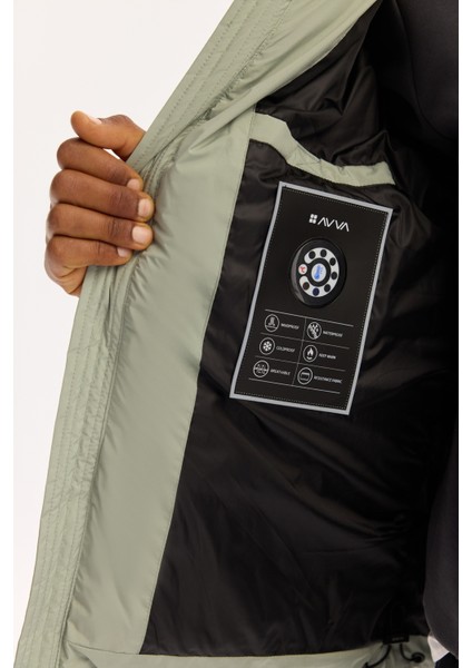 Erkek Nil Yeşili Kapüşonlu Su Itici Rüzgar Geçirmez -5 Dereceye Dayanıklı Şişme Comfort Fit Mont B006046 indirimleri