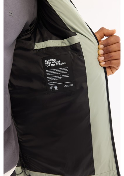 Erkek Nil Yeşili Kapüşonlu Su Itici Rüzgar Geçirmez -5 Dereceye Dayanıklı Şişme Comfort Fit Mont B006046