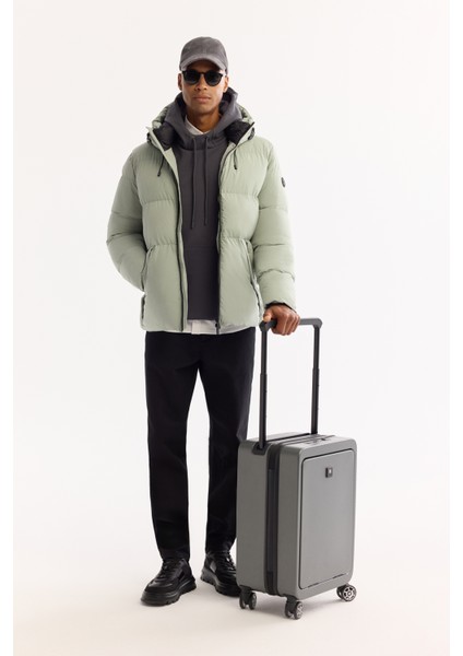 Erkek Nil Yeşili Kapüşonlu Su Itici Rüzgar Geçirmez -5 Dereceye Dayanıklı Şişme Comfort Fit Mont B006046