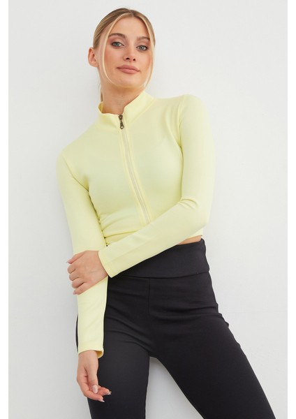 Dik Yaka Fermuarlı Dalgıç Kumaş Spor Ceket