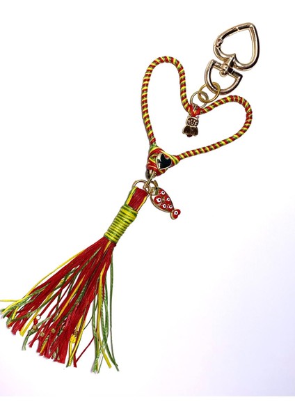 El Yapımı Kalpli Kedi & Köpek Sever Charm – Renkli Püsküllü Çanta Süsü modelleri