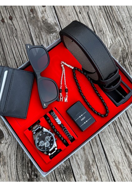 Hediyelik Erkek Kol Saati Kemer Gözlük Kartlık Çakmak Tesbih Bileklik Seti KMRSET15