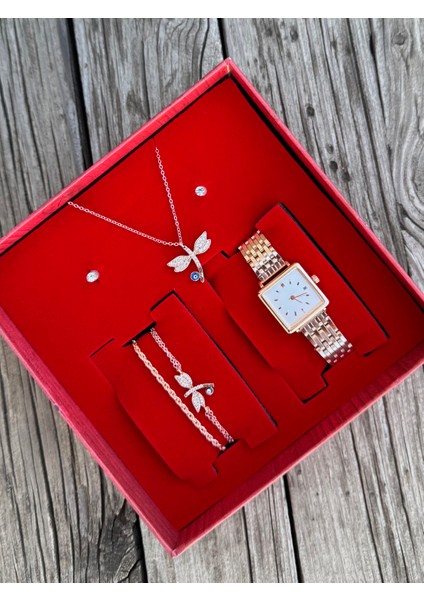 Metal Kadın Kol Saati Hediye Seti HBKD11
