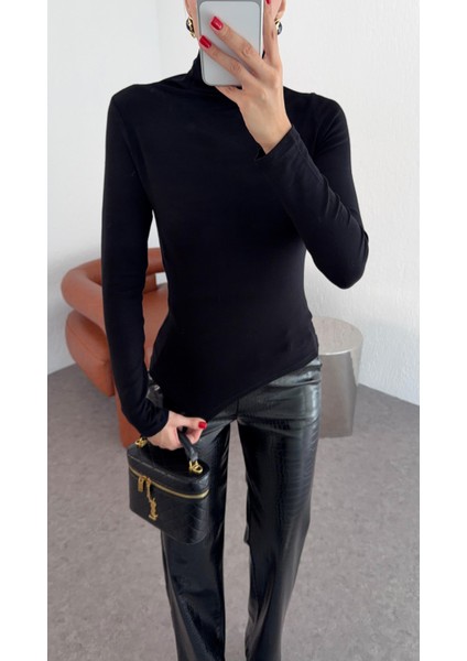 Likralı Siyah Balıkçı Bluz modelleri