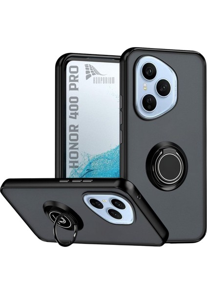 Honor 400 Pro Uyumlu Kılıf Yüzüklü Standlı Extra Darbe Koruma Sert Silikon Kapak - Siyah