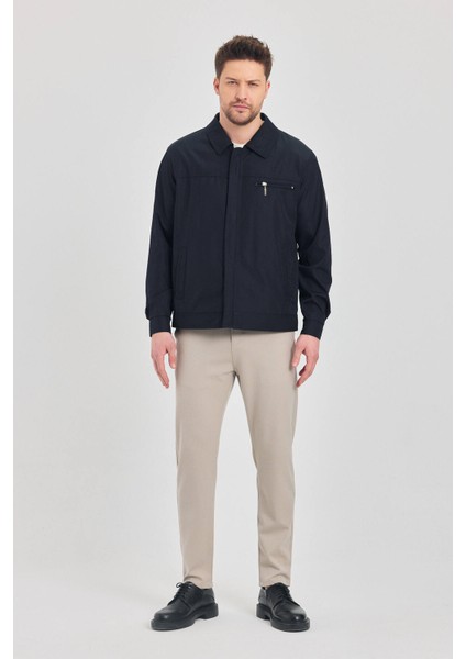 Erkek Lacivert Klasik Yaka Mevsimlik Mont&ceket