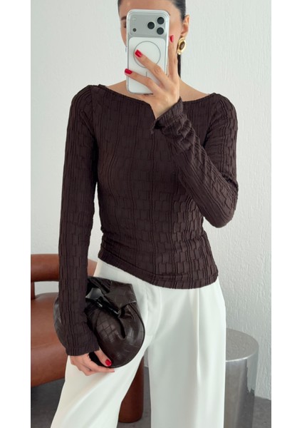 Kendinden Desenli Kahve Bluz fiyatları