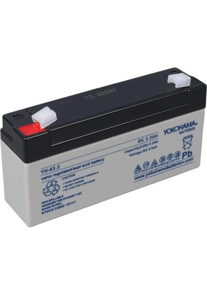Yh-63.2 6 Volt - 3.2 Amper Akü (125X33X60 Mm)