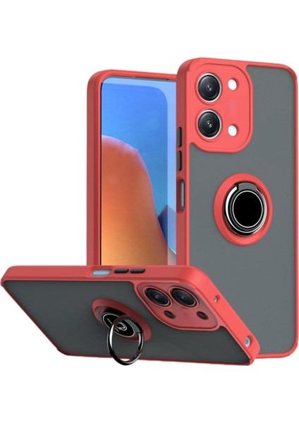 Redmi 15C Uyumlu Kılıf Yüzüklü Standlı Extra Darbe Koruma Sert Silikon Kapak - Kırmızı