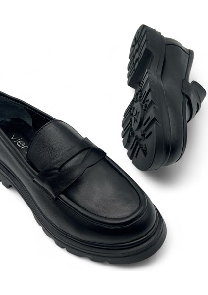 Avenoir Siyah Hakiki Deri Maskülen Kadın Loafer fırsatları