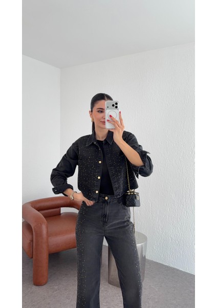 Taşlı Antrasit Denim Ceket