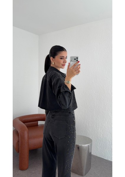 Taşlı Antrasit Denim Ceket fiyatları
