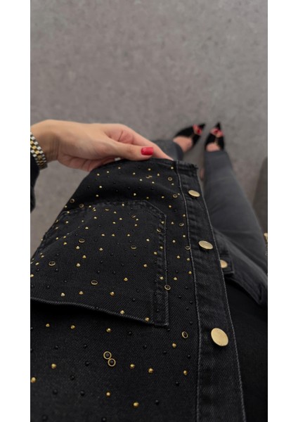 Taşlı Antrasit Denim Ceket modelleri