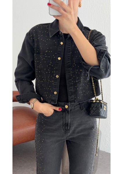 Taşlı Antrasit Denim Ceket fırsatları