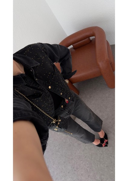 Taşlı Antrasit Denim Ceket indirimleri