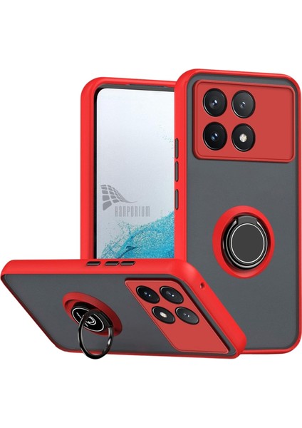 Poco X6 Pro Uyumlu Kılıf Yüzüklü Standlı Extra Darbe Koruma Sert Silikon Kapak - Kırmızı
