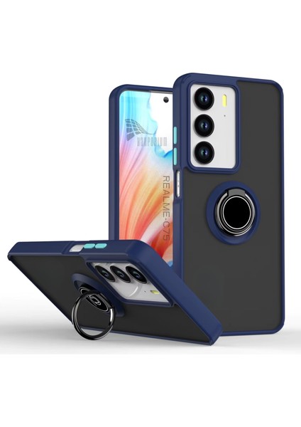 Realme C75 Uyumlu Kılıf Yüzüklü Standlı Extra Darbe Koruma Sert Silikon Kapak - Lacivert