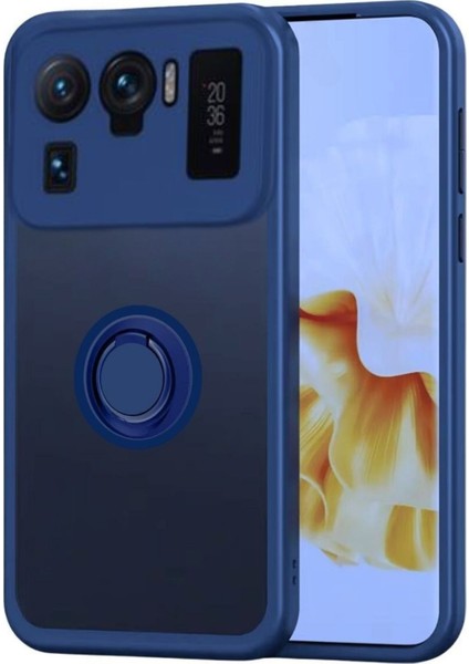 Xiaomi Mi 11 Ultra Uyumlu Kılıf Yüzüklü Standlı Extra Darbe Koruma Sert Silikon Kapak - Lacivert