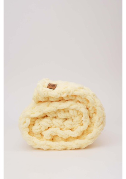 3’lü SET Bebek Battaniyesi-Portbebe-Panduf 100x100cm Açık Sarı Unisex El Yapımı Örgü Alize Puffy Organik Sertifika