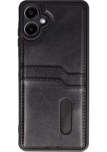 Samsung Galaxy A06 Kılıf Sara Kartvizitli Deri Kılıf - Siyah