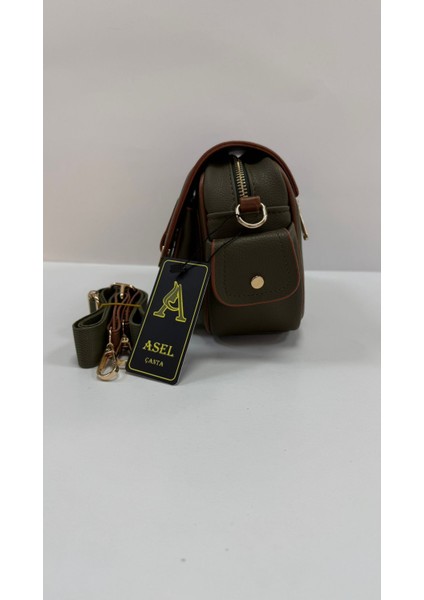 , Toka Aksesuar Detaylı,kapaklı,çok Gözlü, Haki Taba Kadın Çapraz Çantası fiyatları