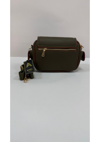 , Toka Aksesuar Detaylı,kapaklı,çok Gözlü, Haki Taba Kadın Çapraz Çantası modelleri