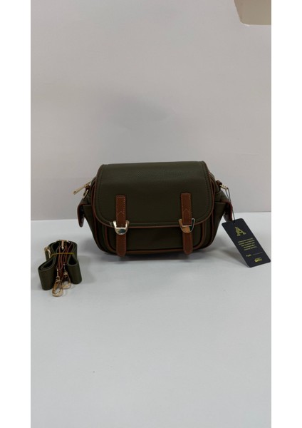 , Toka Aksesuar Detaylı,kapaklı,çok Gözlü, Haki Taba Kadın Çapraz Çantası fırsatları