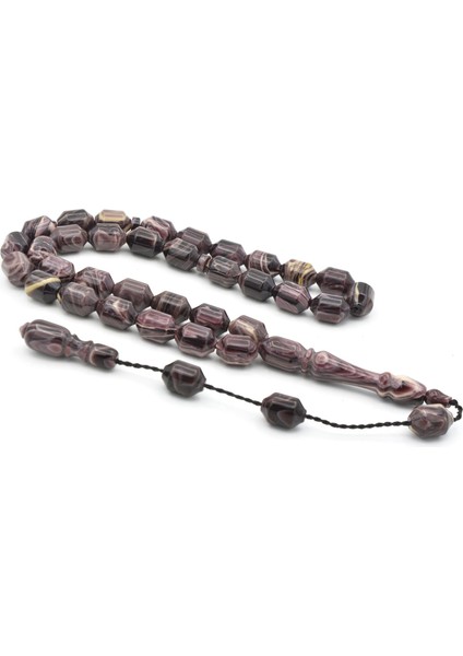 Hakan Turan Yapımı Uçlu Kapsül Kesim Hareli Mor Sıkma Kehribar Tesbih