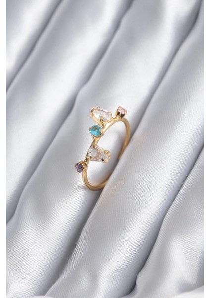 Bfs Gold Renk Renkli Zirkon Taşlı Kadın Yüzük