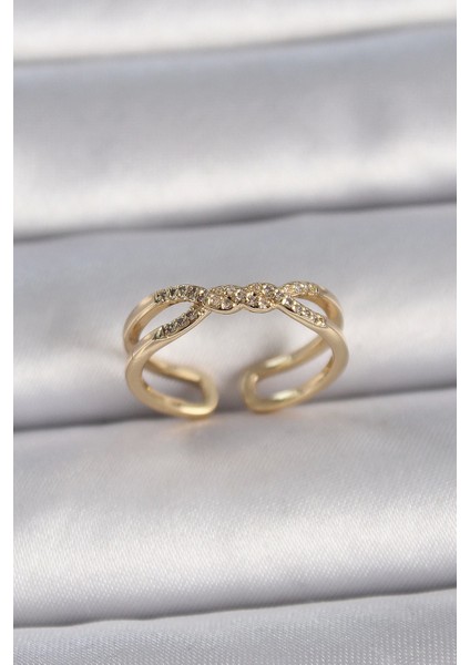 Bfs Pirinç Gold Renk Ayarlanabilir Zirkon Taşlı Sarmal Model Kadın Yüzük