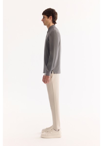 Erkek Koyu Gri Polo Yaka Pamuklu Basic Slim Fit Sweatshirt B001080 modelleri