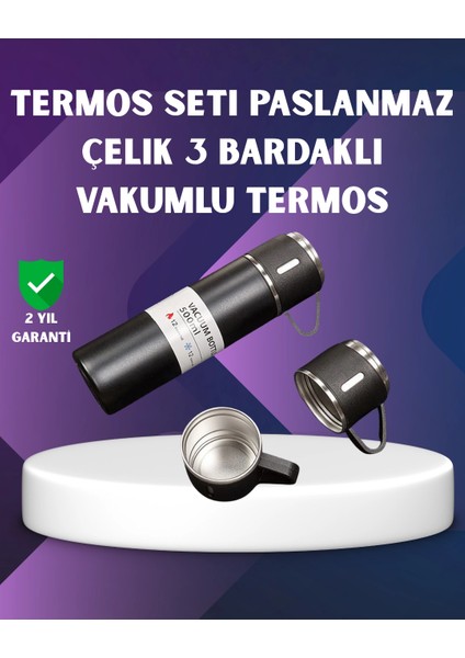 Paslanmaz Termos ve Ikili Bardak Seti | 6-12 Saat Sıcak/soğuk Tutma