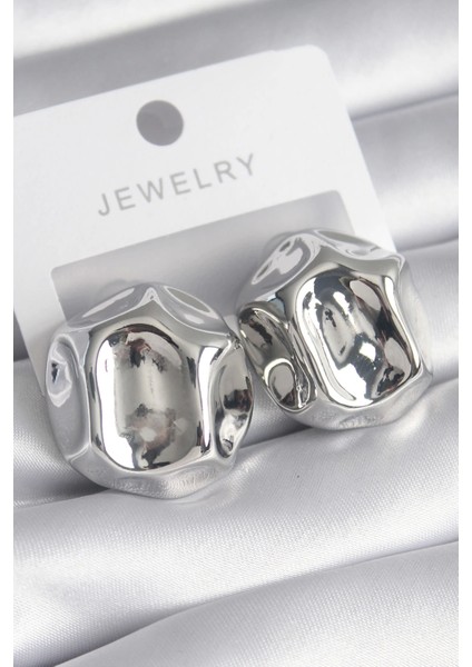 Bfs Pirinç Gümüş Renk Işlemeli Top Model Kadın Küpe