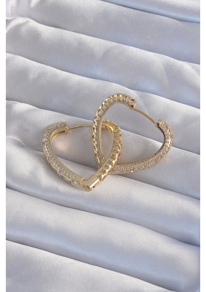 Bfs Pirinç Gold Renk Zirkon Taşlı Motifli Kalp Küpe fiyatları