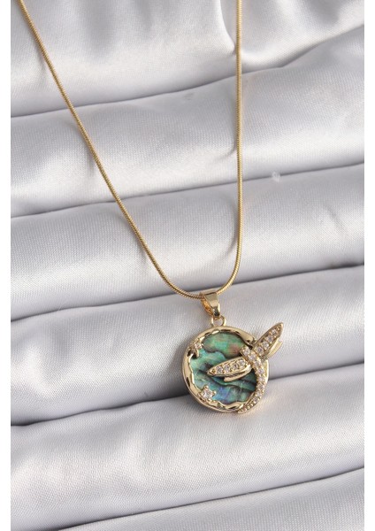 Bfs 316L Çelik Gold Renk Zincir Zirkon Taşlı Yusufçuk Model Kadın Kolye