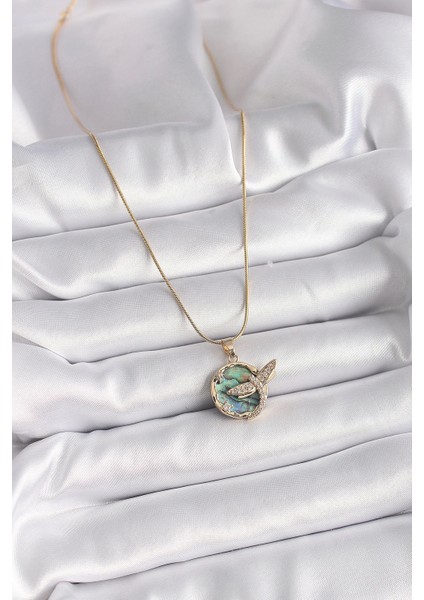 Bfs 316L Çelik Gold Renk Zincir Zirkon Taşlı Yusufçuk Model Kadın Kolye fiyatları