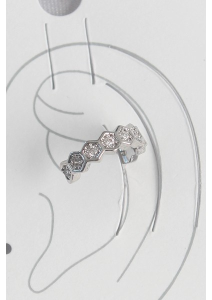 Bfs Pirinç Gümüş Renk Bal Peteği Model Zirkon Taşlı Kadın Kıkırdak Küpe