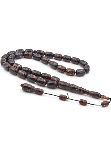 Hakan Turan Imzalı Kapsül Kesim Hareli Kahverengi Sıkma Kehribar Tesbih