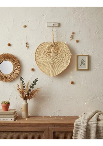 Doğal Bambu Kalp Yelpaze Bohem Duvar Süsü El Örgüsü, Dekoratif indirimleri
