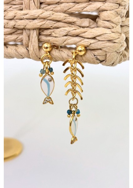 Blue Current No:1 Altın Kaplama Küpe