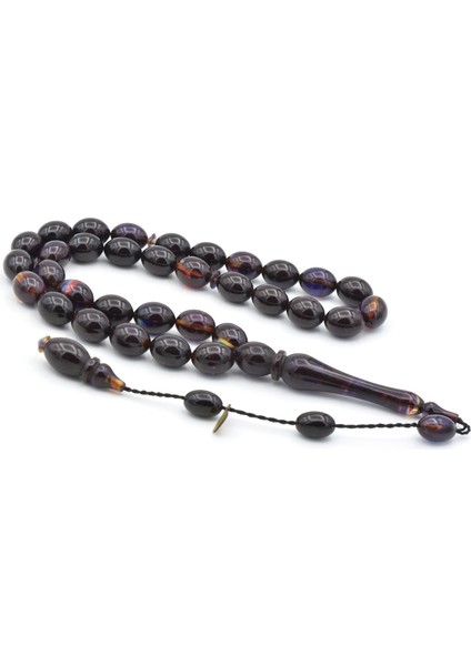 Hakan Turan Imzalı Beyzi Kesim Koyu Renkli Sıkma Kehribar Tesbih