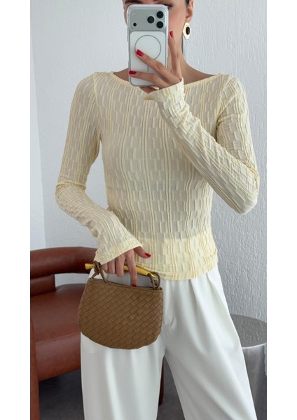 Kendinden Desenli Sarı Bluz modelleri