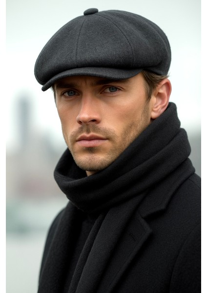 Erkek Kaşe Kışlık Kasket Şapka - Peaky Blinders Kaşe Kumaş Klasik Düz Kasket