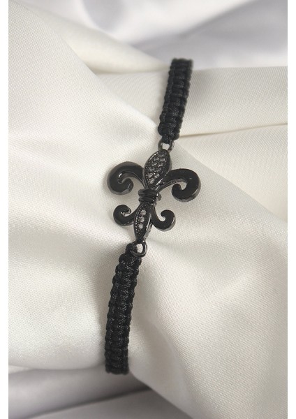 Bfs Pirinç Siyah Renk Zirkon Taş Işlemeli Zambak Figür Asansörlü Makrome Model Kadın Bilekli