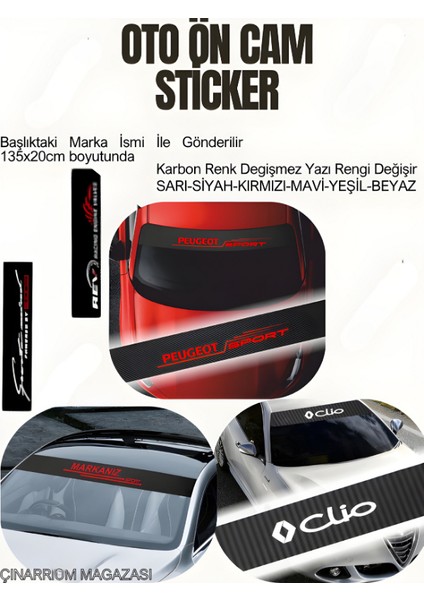 Seat Ateca Oto Ön Cam Kaliteli Sticker Yerli Üretim 135X20 Karbon modelleri