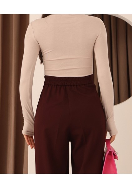 Kadın Vişne Arkası Lastikli Palazzo Pantolon indirimleri