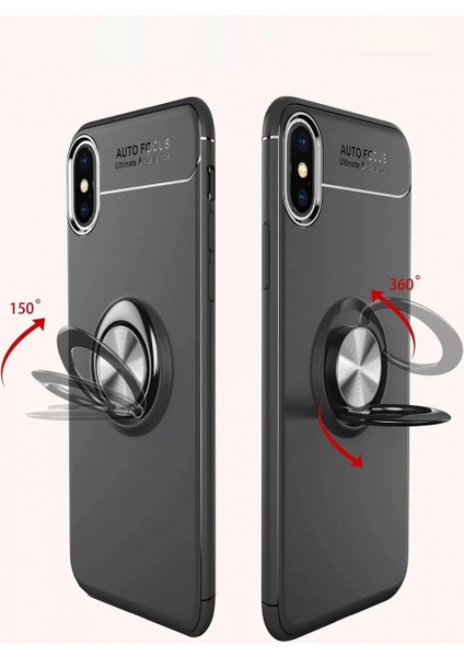 iPhone Xs Max Kılıf Range Yüzüklü Silikon - Siyah-Kırmızı fırsatları