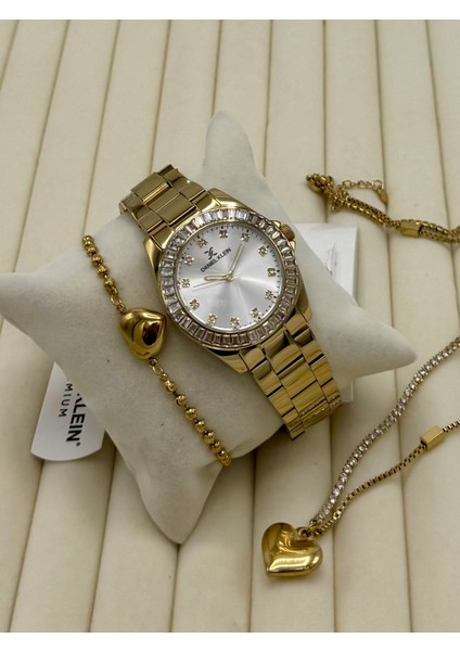 Öğretmenler Günü Şık Orijinal Kadın Kol Saati 2 Yıl Garantili Çelik Kolye ve Bileklik Seti DKHB22